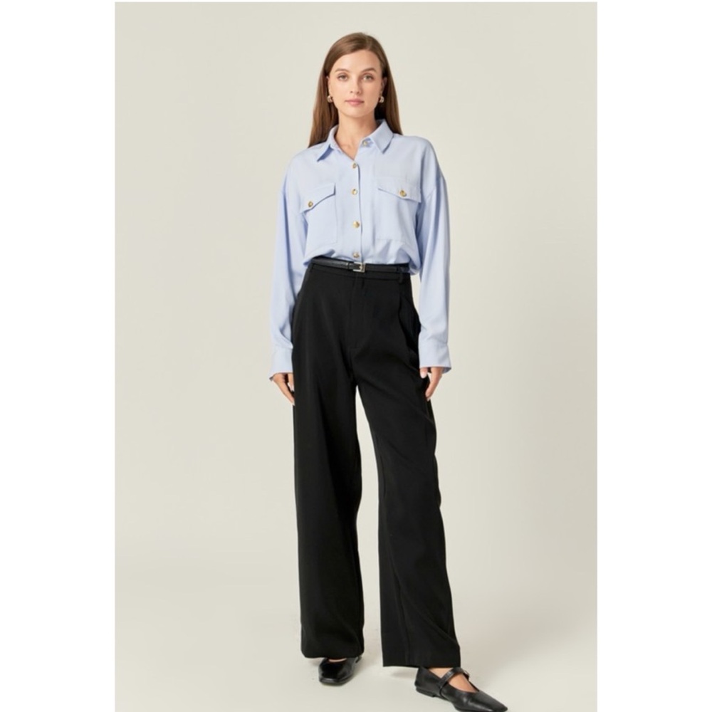 Light Blue Button-Front Utility Blouse - Picture 3 of 6
